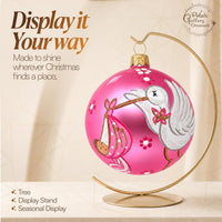Hand Blown Glass Christmas Ornaments Ball, Baby's 1st Christmas Pink 5 in - image 5
