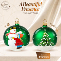 Hand Blown Glass Christmas Ornaments Ball, Snowman & Child Green 3 in - image 2