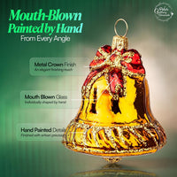 Mini Glass Christmas Ornaments Ball Hand Blown, Gold Jingle Bell 2 in - image 3