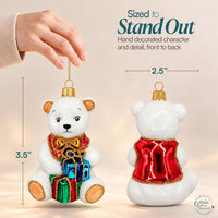 Polar Glass Christmas Ornaments Balls Hand Blown Bear with Gifts 3.5 in - image 3