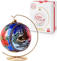 Hand Blown Glass Christmas Ornaments Ball, Sapphire 6 in + Stand