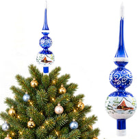 15 Inch Blue Gloss Spitz Glass Christmas Tree Topper Mouth Blown by Polish Artisans and Ha