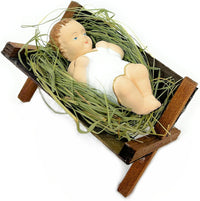Baby Jesus in Wooden Manger Laying on Natural Hay Small 4-inch Nativity Figurine