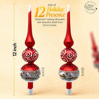 Finial Glass Christmas Vintage Tree Topper, Red Swirl 12 in - image 3