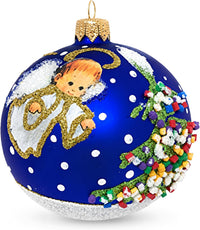 Hand Blown Glass Christmas Ornaments Ball, Angel & House Navy Blue 3 in