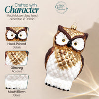 Owl Glass Christmas Ornaments Balls Hand Blown Woodland 5.5 in - image 4