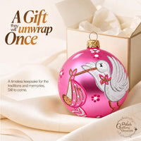 Hand Blown Glass Christmas Ornaments Ball, Baby's 1st Christmas Pink 5 in - image 7