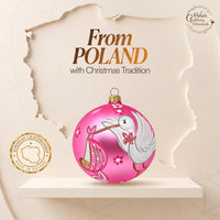 Hand Blown Glass Christmas Ornaments Ball, Baby's 1st Christmas Pink 5 in - image 6
