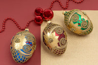 Faberge Egg Hand Blown Glass Christmas Ornaments Balls Red Matte 5 in - image 3