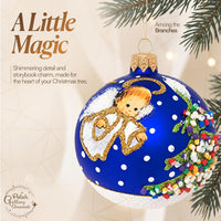 Hand Blown Glass Christmas Ornaments Ball, Angel & House Navy Blue 3 in - image 4