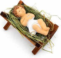 Baby Jesus Figurines Manger Nativity Scene Set Indoor Wooden Crib 3.5 in