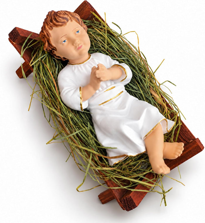 Baby Jesus Figurines Manger Nativity Scene Set Indoor Wooden Crib 5 in
