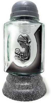 Rainbow Glass Cemetery Memorial Candle with 3D Portrait of Jesus and Mary | Grave Light Re