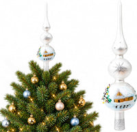 Finial Glass Christmas Vintage Tree Topper, Silver Snowflake 12 in