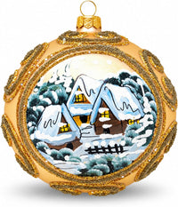 Hand Blown Glass Ball Christmas Ornament, 5 in, Winter Charm Cottages