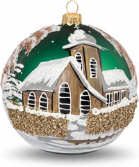 Polish Hand Blown Glass Christmas Ornaments Ball, Chapel Green 5 in