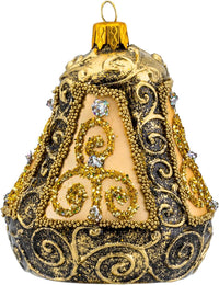 Hand Blown Glass Christmas Bells Ornaments, Gold Embellished 4 in
