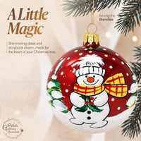 Blown Glass Christmas Ornaments Ball, Snowman & Mistletoe Burgundy 3 in - image 8