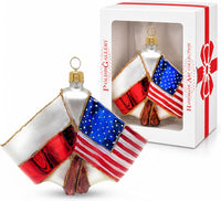 Flags Glass Christmas Ornaments Balls Hand Blown Polish American 4.75 in