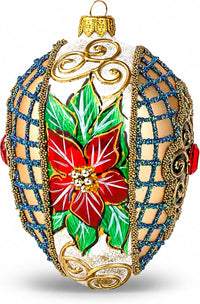 Faberge Egg Hand Blown Glass Christmas Ornaments Balls Gold Matte 5 in