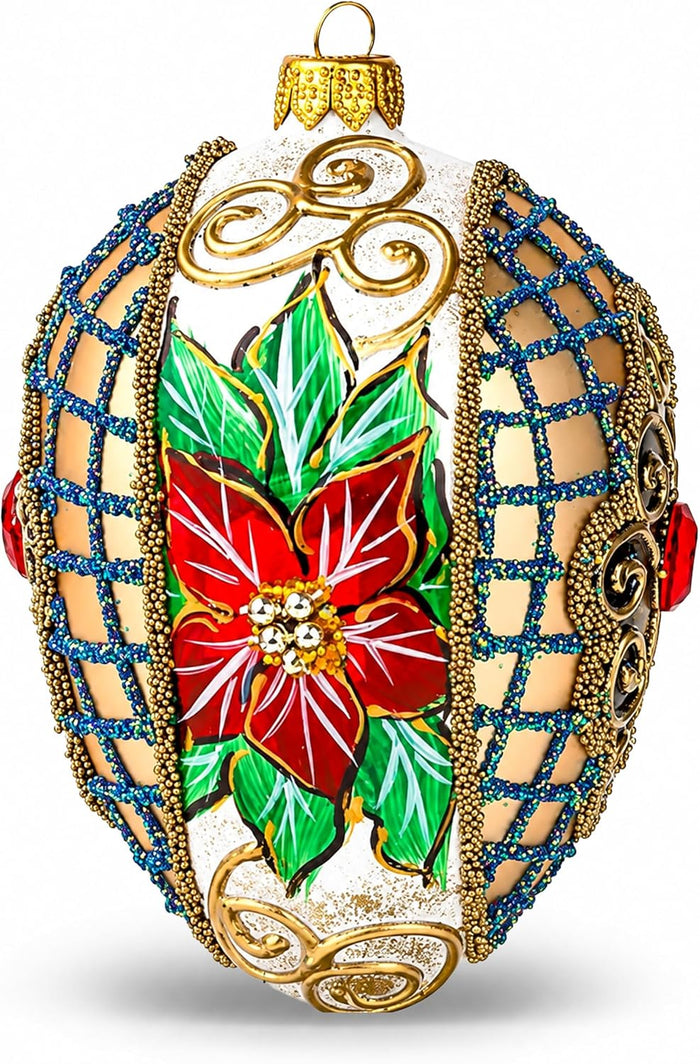 Faberge Egg Hand Blown Glass Christmas Ornaments Balls Gold Matte 5 in