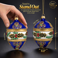 Faberge Egg Hand Blown Glass Christmas Ornaments Balls Sapphire Gloss 5 in - image 2