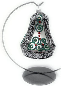 Hand Blown Glass Christmas Bells Ornaments, Silver Embellished 4 in - image 3