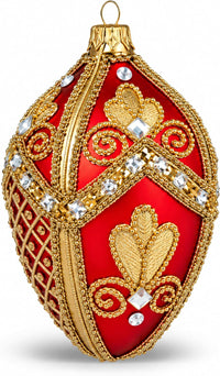 Faberge Egg Hand Blown Glass Christmas Ornaments Balls Red Matte 5 in