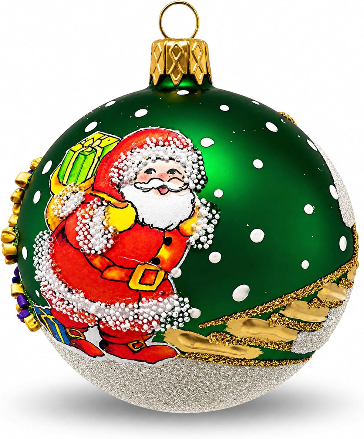Hand Blown Glass Christmas Ornaments Ball, Santa Claus Green Matte 3 in