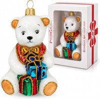 Polar Glass Christmas Ornaments Balls Hand Blown Bear with Gifts 3.5 in