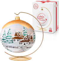 Hand Blown Glass Christmas Ornaments Ball, Cottage Gold 6 in + Stand