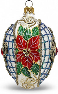 Faberge Egg Hand Blown Glass Christmas Ornaments Balls Chromatic White 5 in