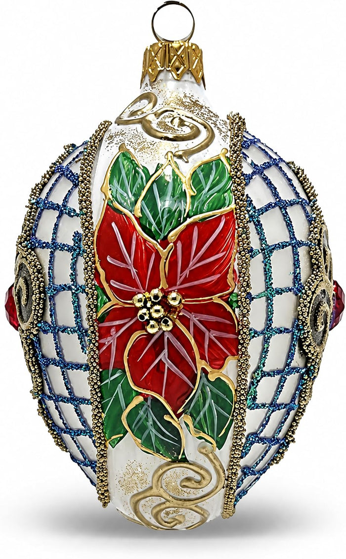 Faberge Egg Hand Blown Glass Christmas Ornaments Balls Chromatic White 5 in