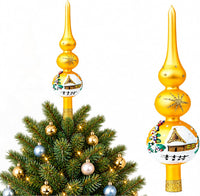 Finial Glass Christmas Vintage Tree Topper, Gold Snowflake 12 in