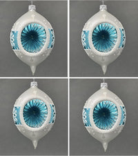 Christmas Ornament, Blown Glass 5-inch Long (Set of 4, White and Light Blue)