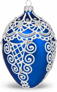 Fabergé Egg 5-Inch Blown Glass Christmas Tree Ornament Royal Design (Royal Blue, 5")