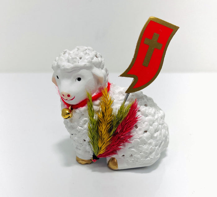 Polish Easter Lamb Figurine with Resurrection Flag, Baranek Wielkanocny, Mini to XX-Large