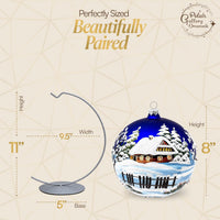 Hand Blown Glass Christmas Ornaments Ball, Winter Night 6 in + Stand - image 2