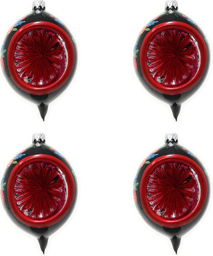 Christmas Ornament, Blown Glass 5-inch Long (Set of 4, Black and Red)