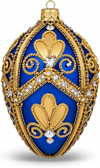 Faberge Egg Hand Blown Glass Christmas Ornaments Balls Sapphire Matte 5 in
