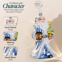 Santa Glass Christmas Ornaments Balls Hand Blown White with Lantern 6.5 in - image 4