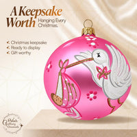 Hand Blown Glass Christmas Ornaments Ball, Baby's 1st Christmas Pink 5 in - image 8