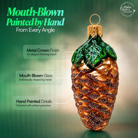 Mini Glass Christmas Ornaments Ball Hand Blown, Brown Pinecone 2 in - image 3