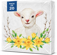 Easter Napkins Paper Disposable Decorative Decoupage Lamb With Wreath 13 in
