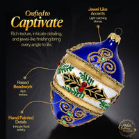 Faberge Egg Hand Blown Glass Christmas Ornaments Balls Sapphire Gloss 5 in - image 3
