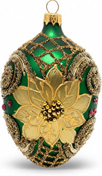 Faberge Egg Hand Blown Glass Christmas Ornaments Balls Green Matte 5 in