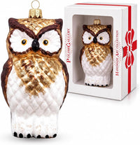 Owl Glass Christmas Ornaments Balls Hand Blown Woodland 5.5 in