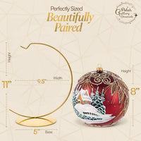 Hand Blown Glass Christmas Ornaments Ball, Chapel Cranberry 8 in + Stand - image 2