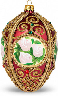 Faberge Egg Hand Blown Glass Christmas Ornaments Balls Burgundy Gloss 5 in