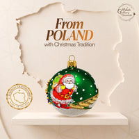 Hand Blown Glass Christmas Ornaments Ball, Santa Claus Green Matte 3 in - image 6